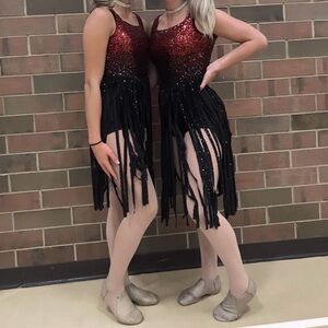 Red and Black sequence, dance costume with boy shorts.